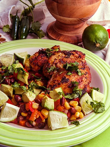 Coriander lime chicken with four bean salsa