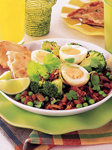 Eggs with Spicy Peas and Lentils