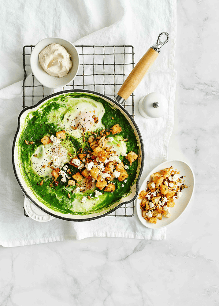 Green shakshuka with fetta