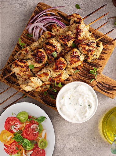 Pork Souvlaki with salad