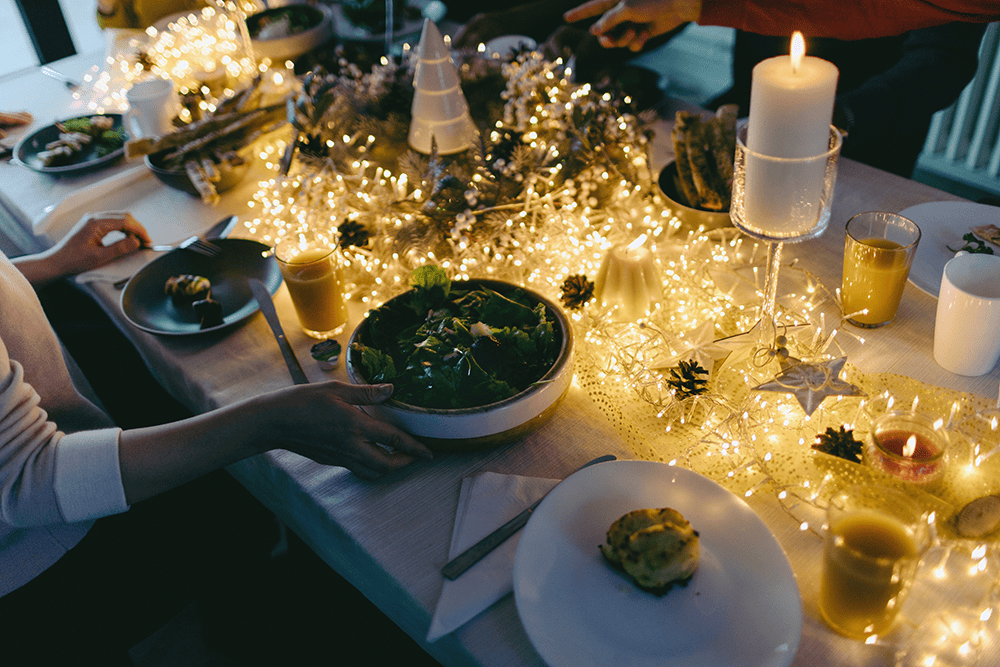 christmas table setting from above