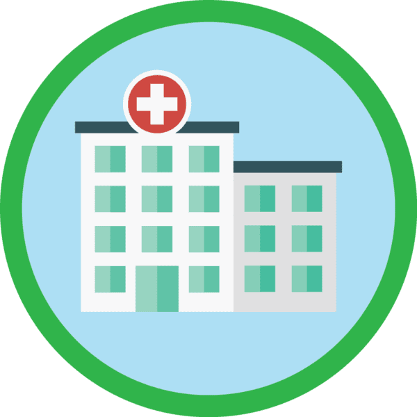 Graphic of hospital as location for safe disposal for sharps