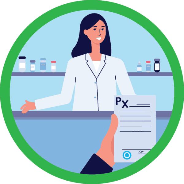 Graphic of pharmacist as location for safe disposal for sharps